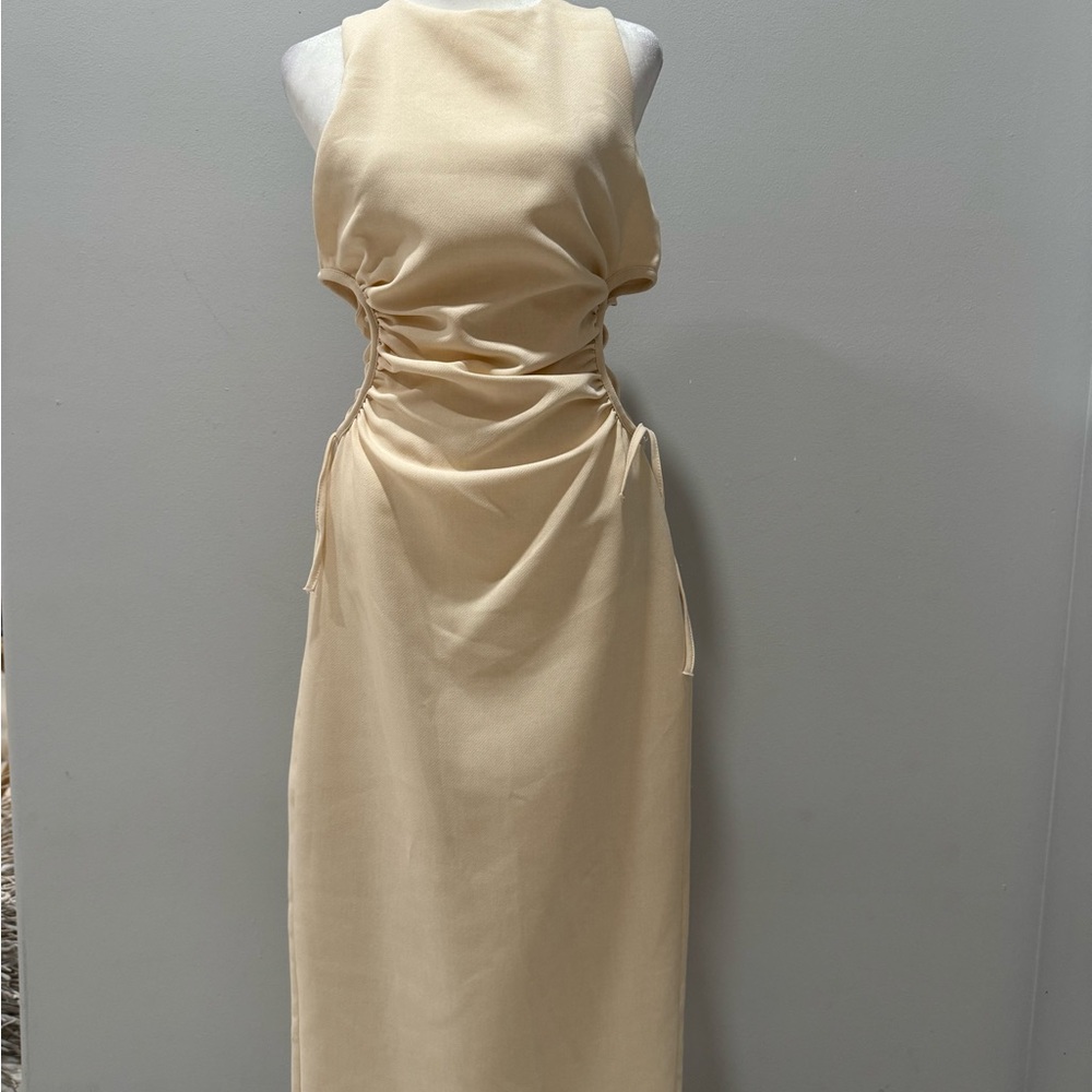 Zara Cream Ruched Midi Dress